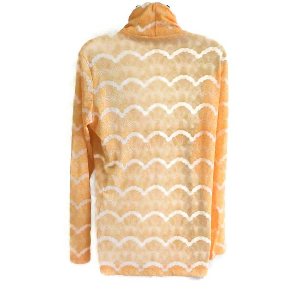 Bogner Mesh Mock Neck Top Stretchy Lite Geo Crystal Logo Light Peach Vintage M - Picture 5 of 9